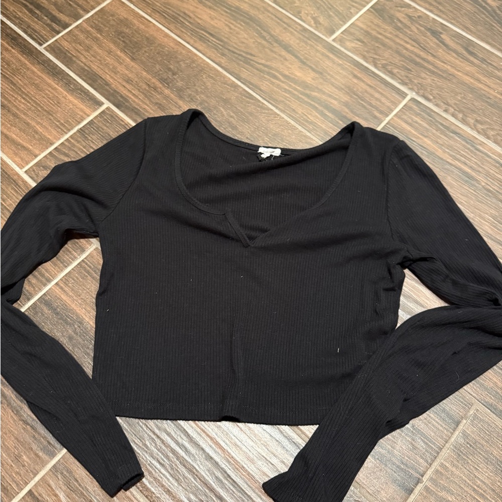 Garage Black Ribbed Crop Top